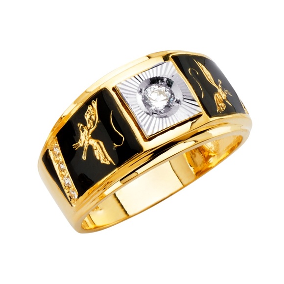 14K Yellow Gold CZ Men's Ring